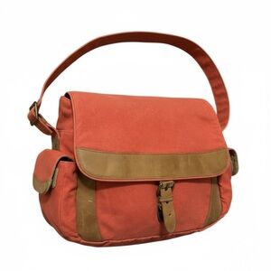 Vintage L.L. Bean Canvas Messenger Bag/ Satchel/Leather Trim/Salmon Red